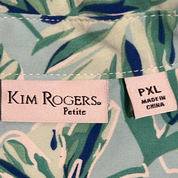 💥Kim Rogers Women Blue Green Leaf Blouse Adjustable Sleeve Length Petite XL - Picture 3 of 9